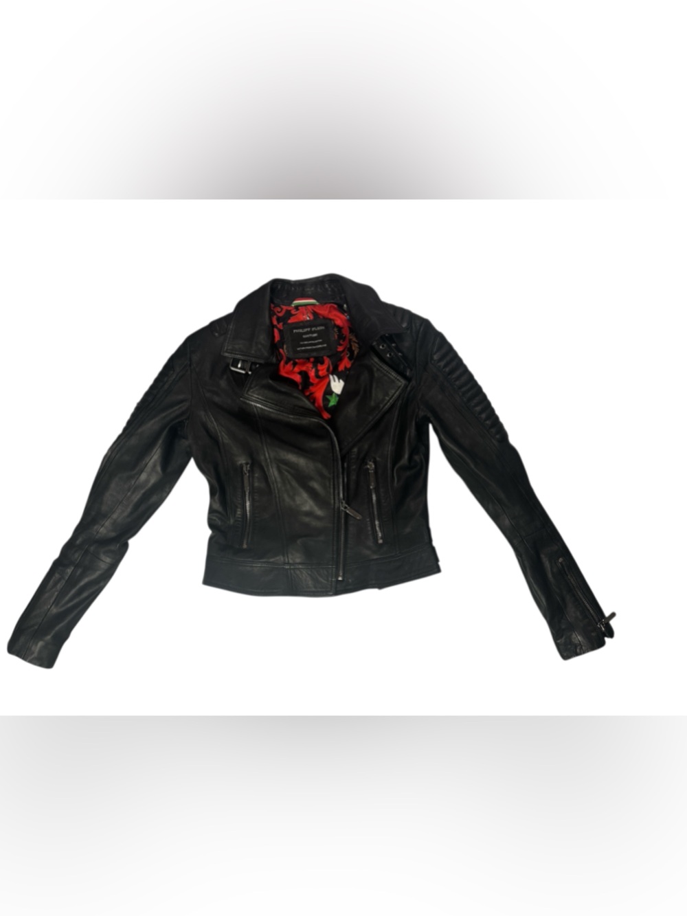 Women’s Phillip plein moto style lamb skin leather jacket